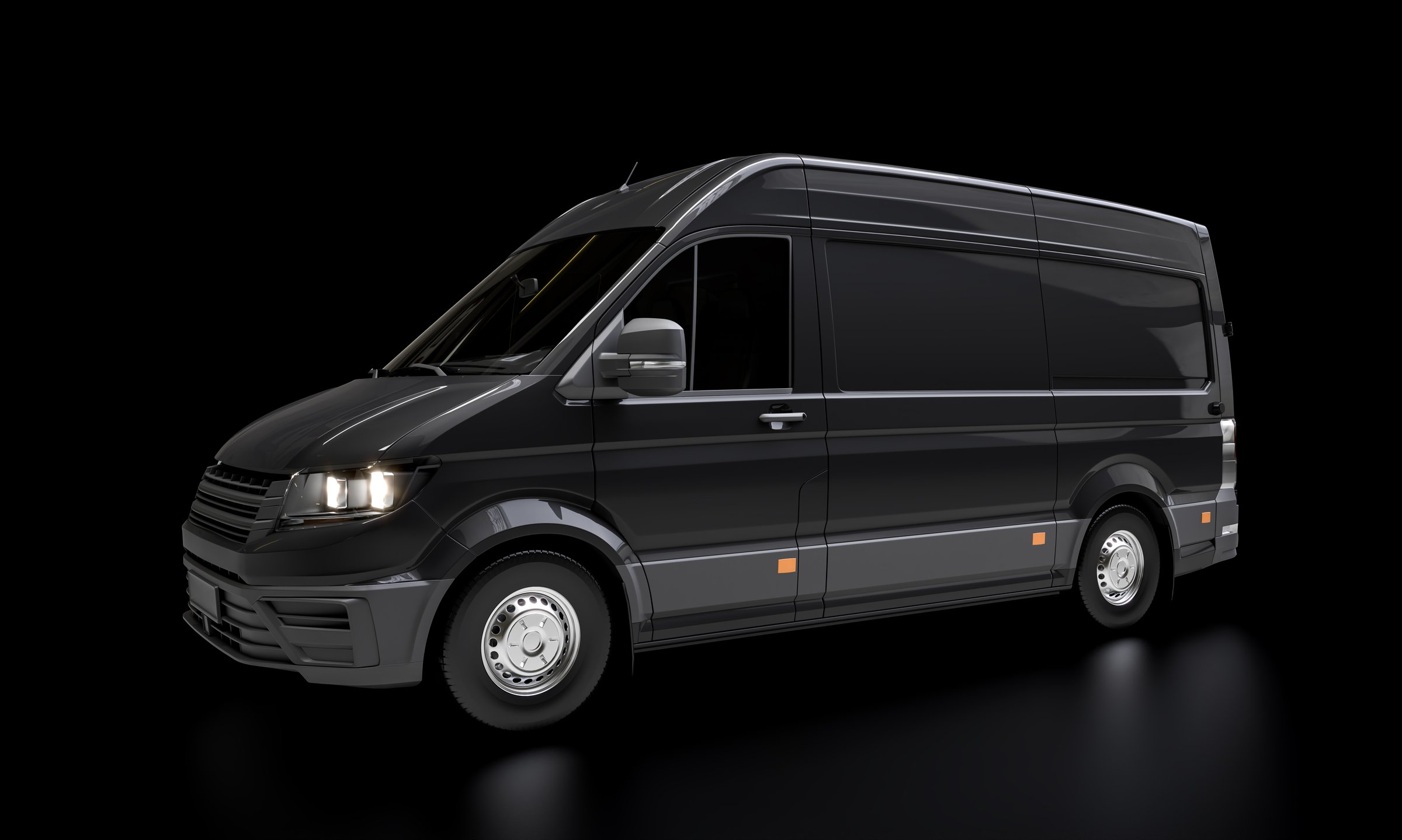 black transport van on a dark background. 3d render
