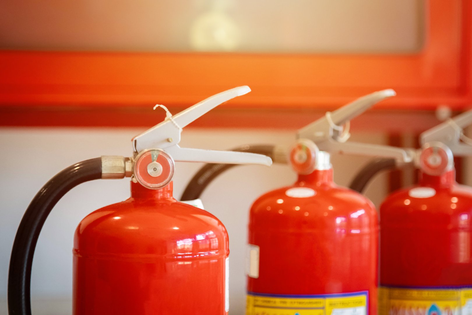 Engineer check fire suppression system,check fire extinguisher tank in the fire control room for safety