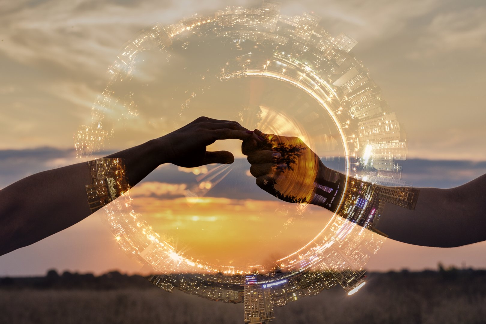 Connection of worlds. The concept of the connection between natural nature and the modern urban world.