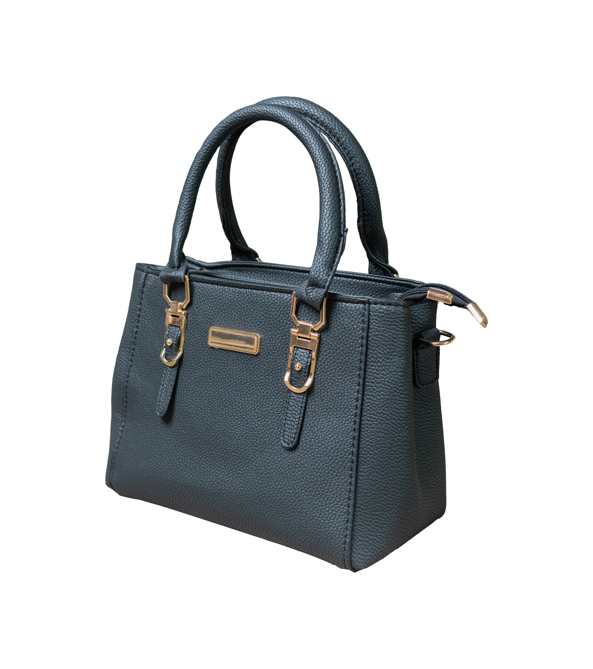 Black fashion leather bag isolated on white background.