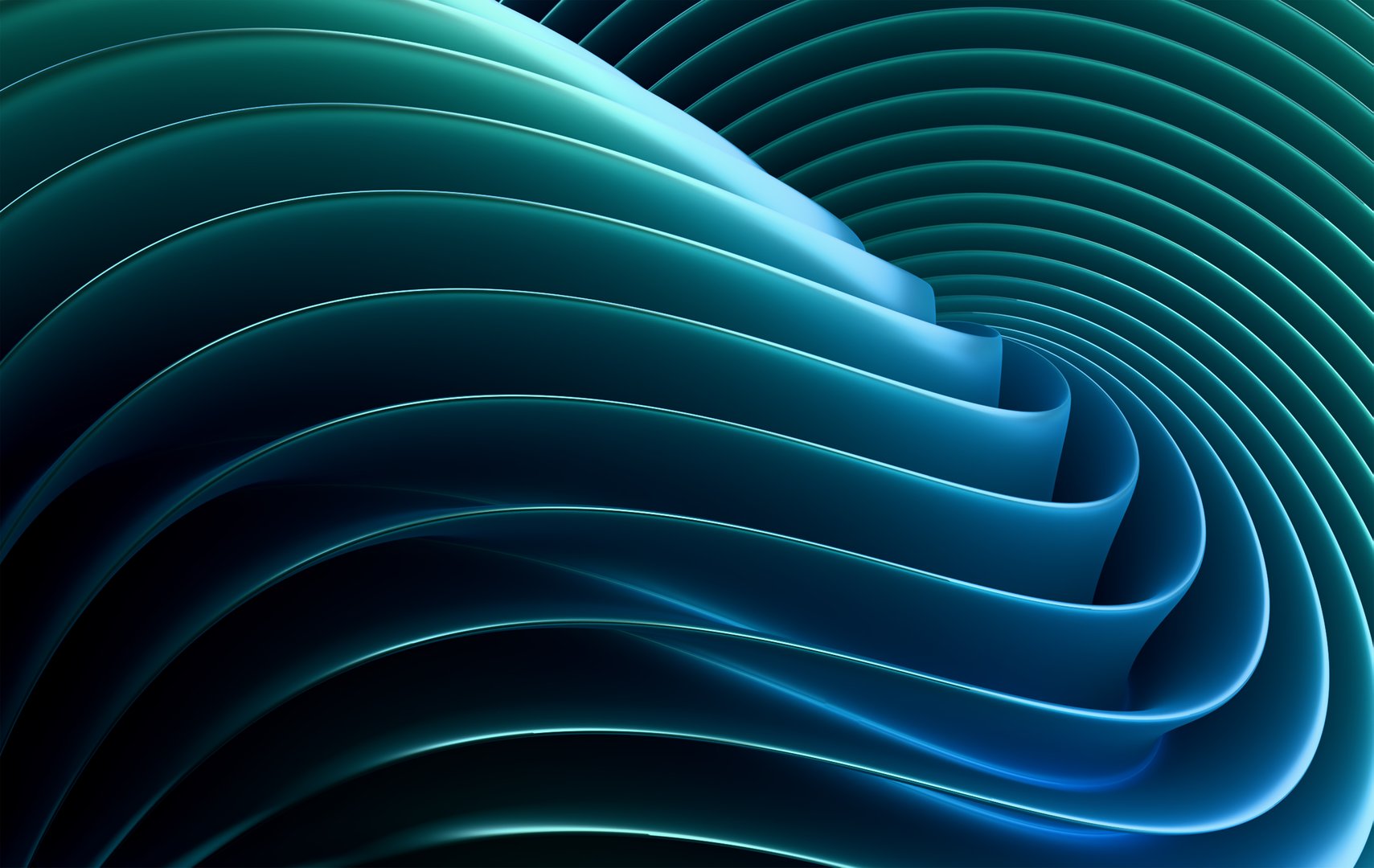 Futuristic 3D Abstract Blue and Green Wave Layers with Glossy Light Effects