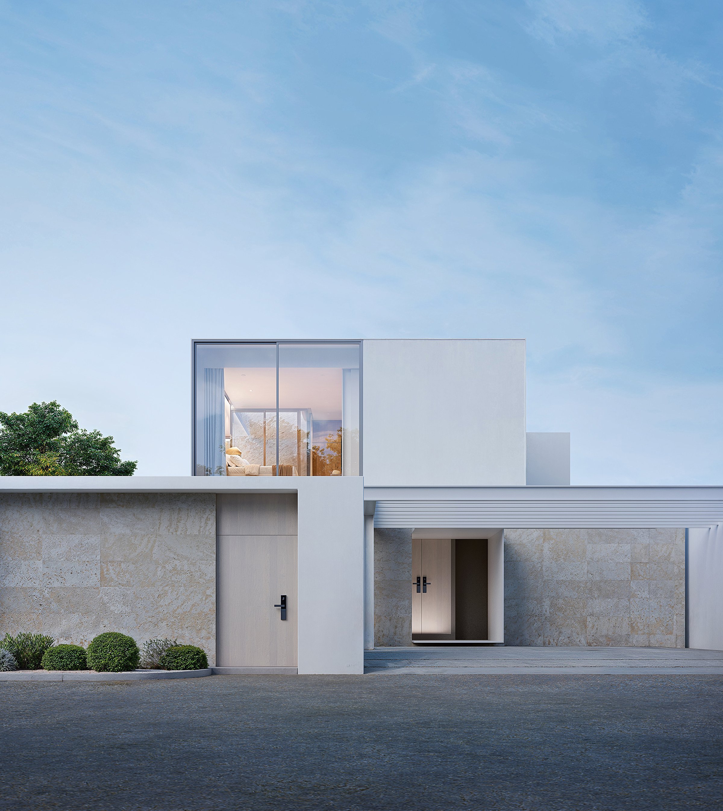 Modern house exterior with blue sky