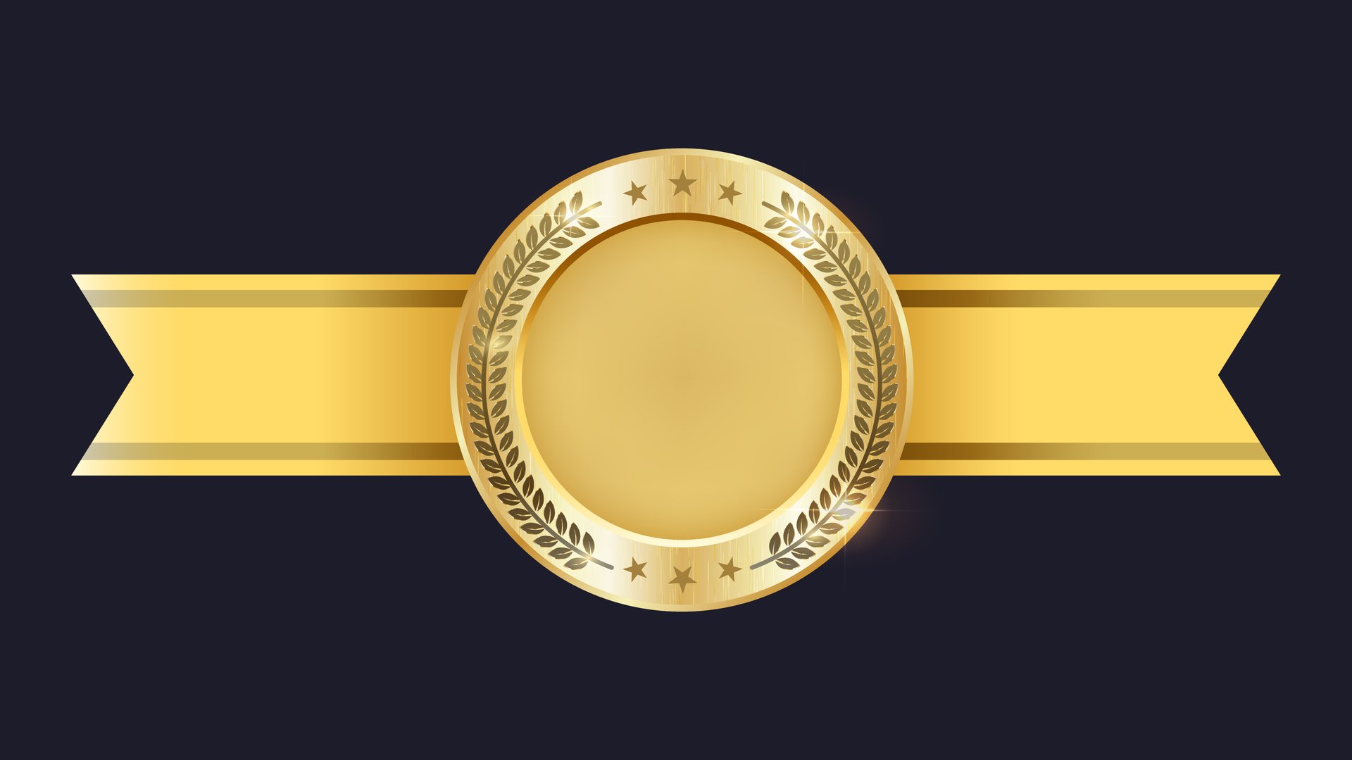 Realistic 3D Gold Round Medal with Ribbon - Vector Trophy Illustration for Winners, Honors, Victories, and Champions