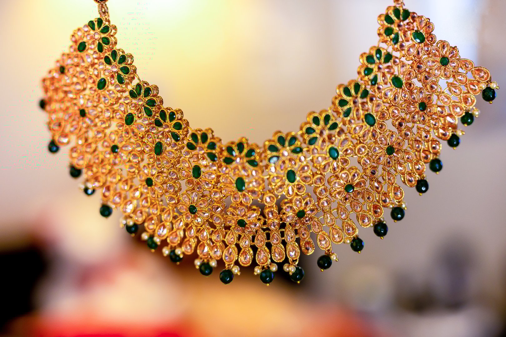 Indian bride's wedding jewelry necklace close up
