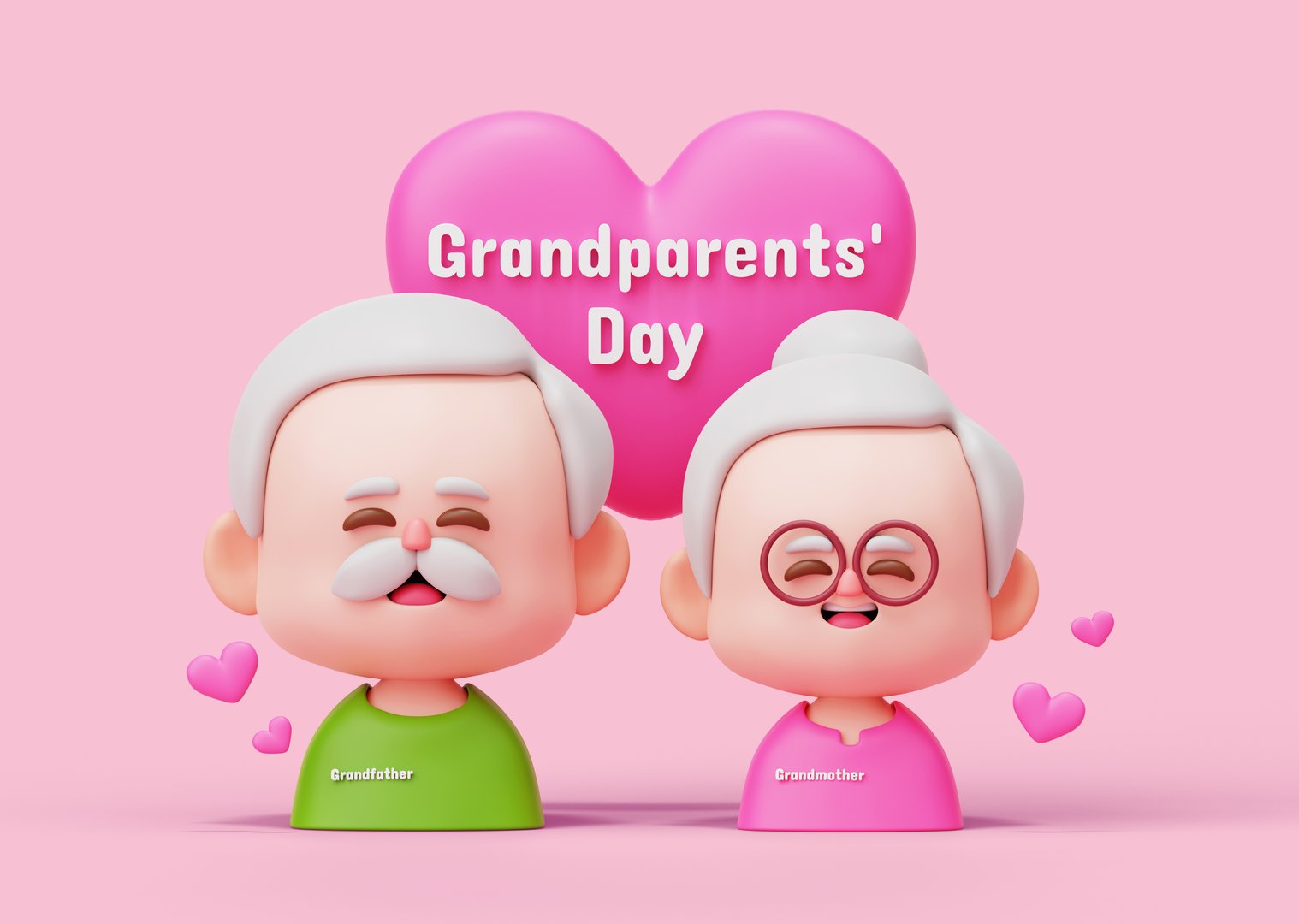 Grandparents' Day happy couple grandmother grandfather character 3d background illustration