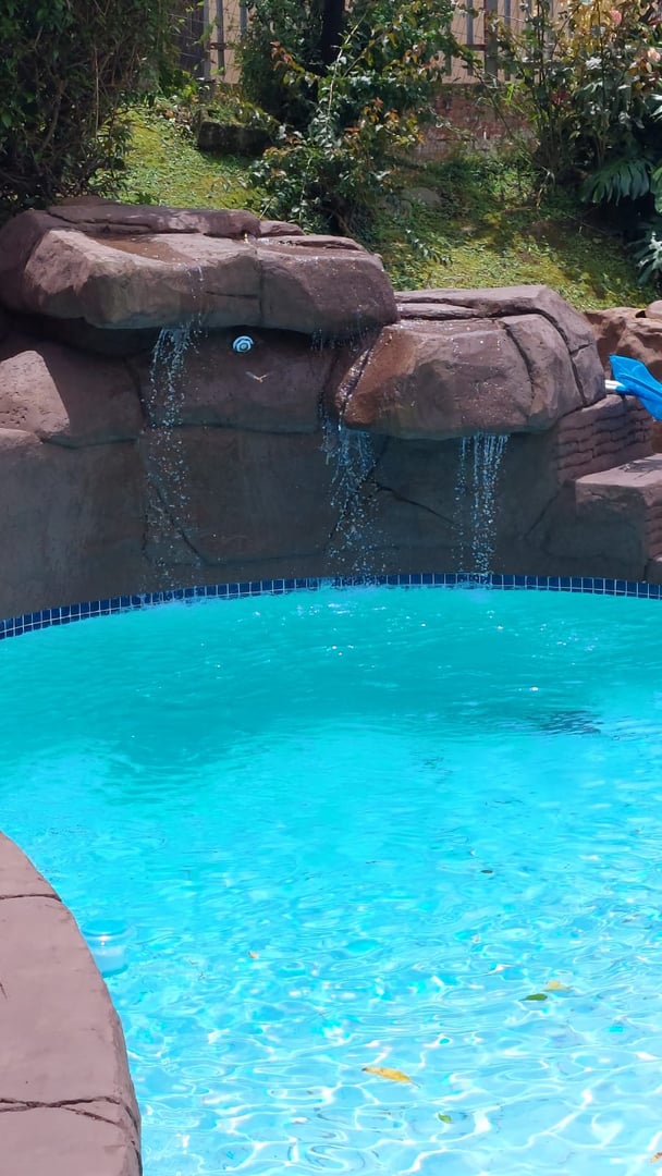 Custom rock art pool with natural stone features