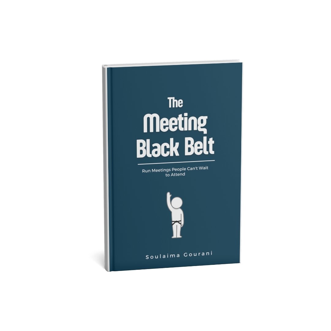 Book cover of 'The Meeting Black Belt' by Soulaima Gourani, featuring a minimalist design with a stick figure illustration.