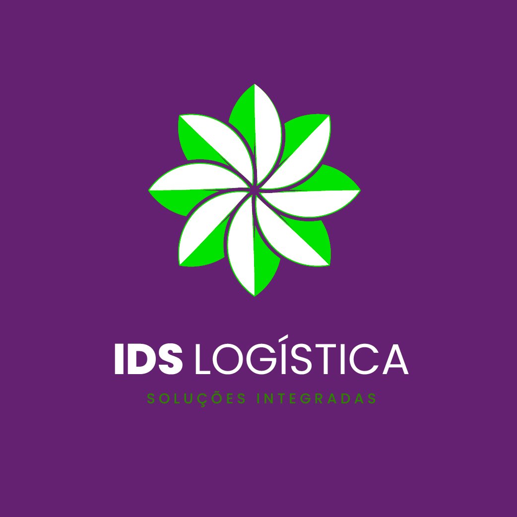 IDS Logística logo with a green and white floral design on a purple background, labeled "Soluções Integradas."