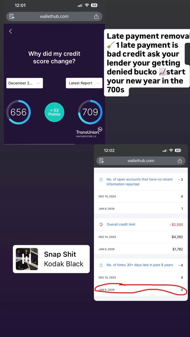 Client credit score improvement proof