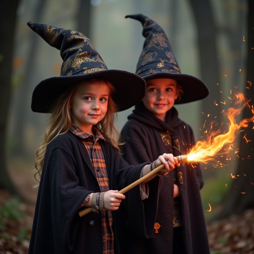 Niños disfrazados de magos en Halloween