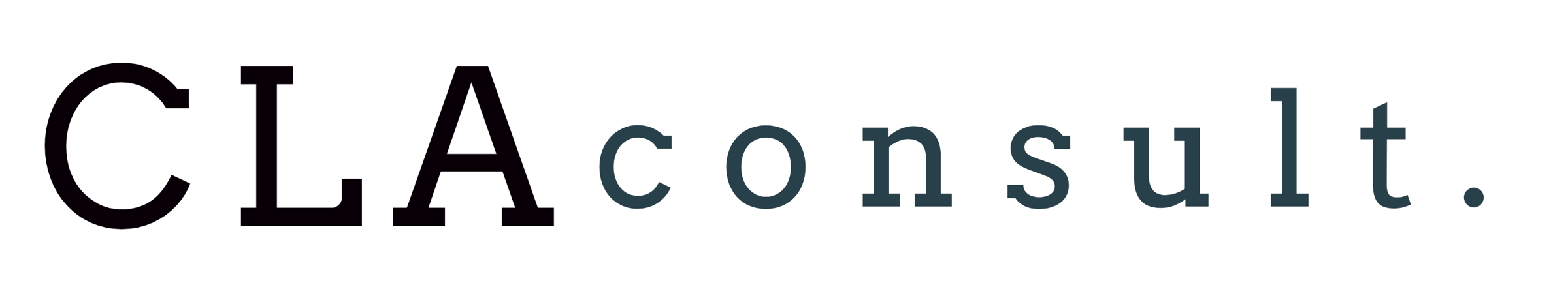 Logo with text CLA consult in bold and regular fonts on a white background.