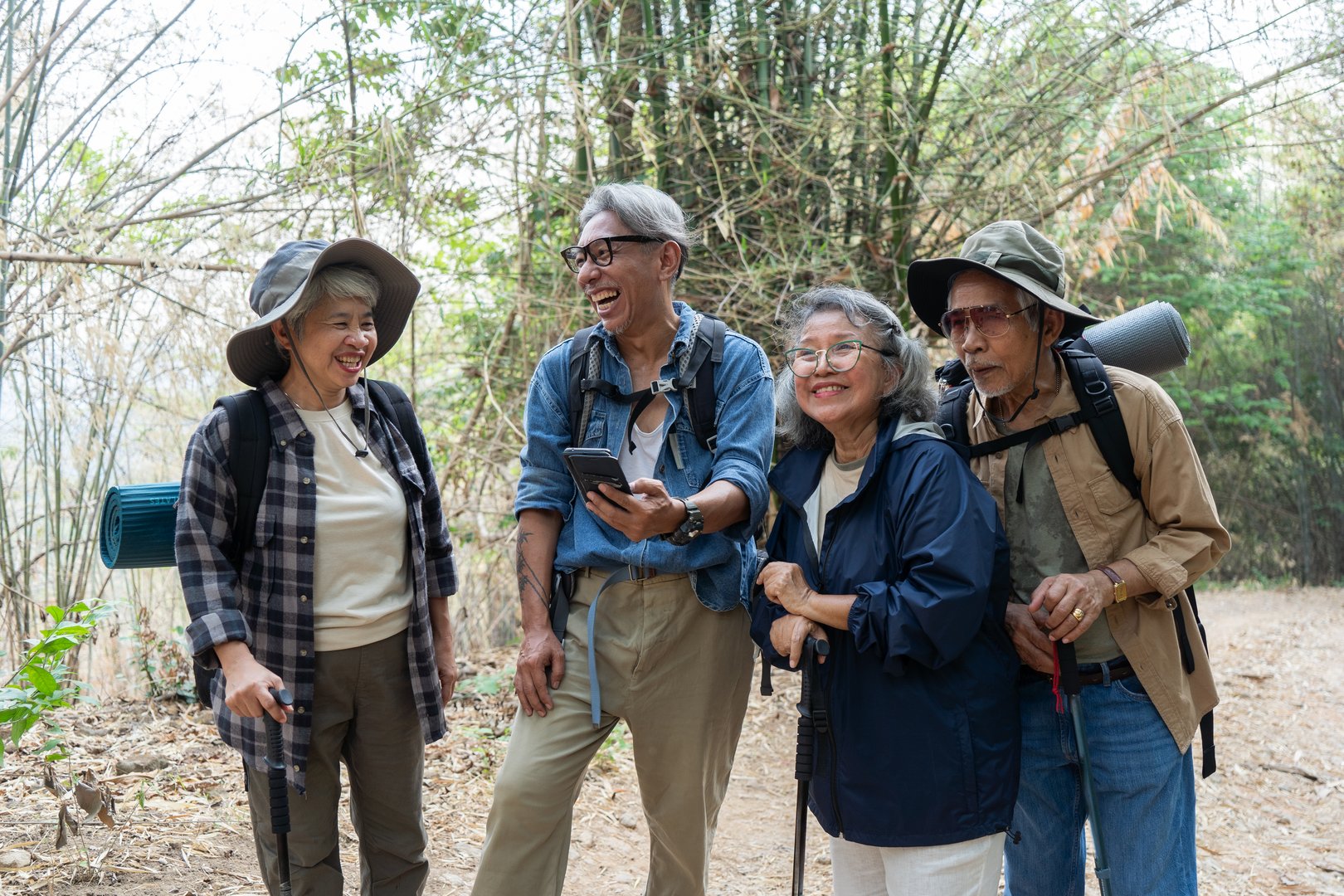 Group of seniors enjoying life in nature after retirement