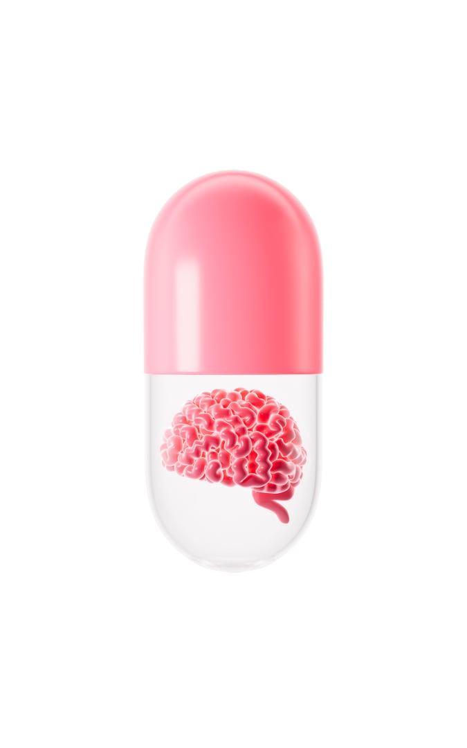 Human brain and drug therapy 3d rendering