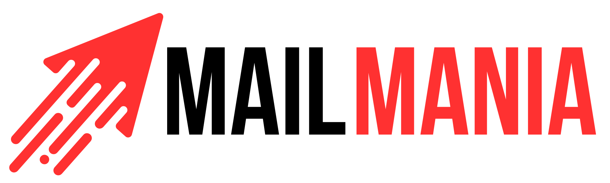 Mail Mania logo with a red rocket graphic and bold black and red text on a white background.