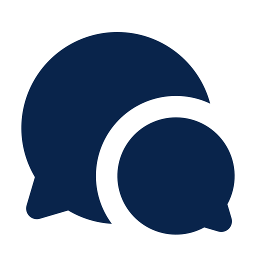 Blue overlapping speech bubbles representing communication or messaging.