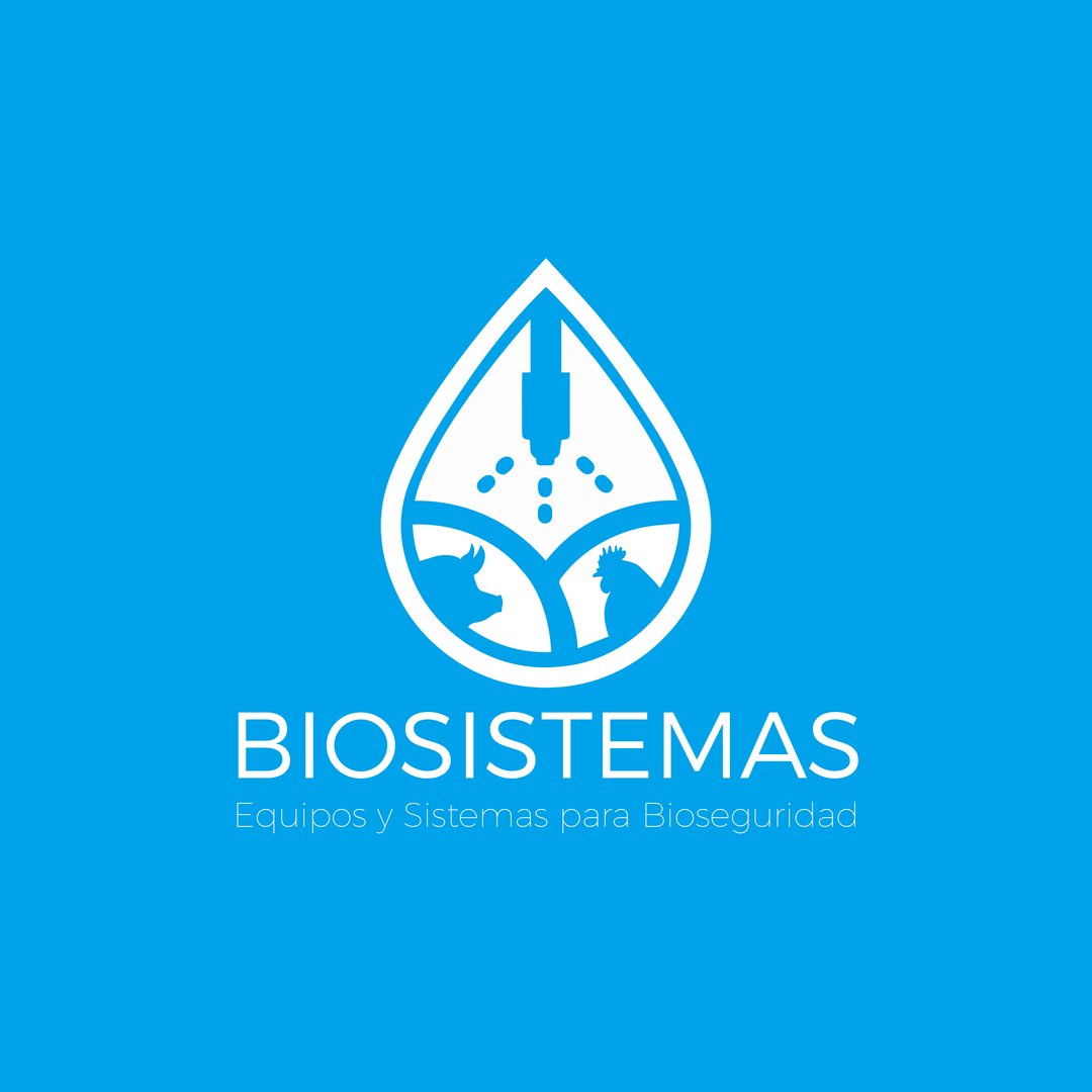 Logo of BIOSISTEMAS featuring a water drop shape with animal silhouettes and a syringe, labeled Equipos y Sistemas para Bioseguridad.