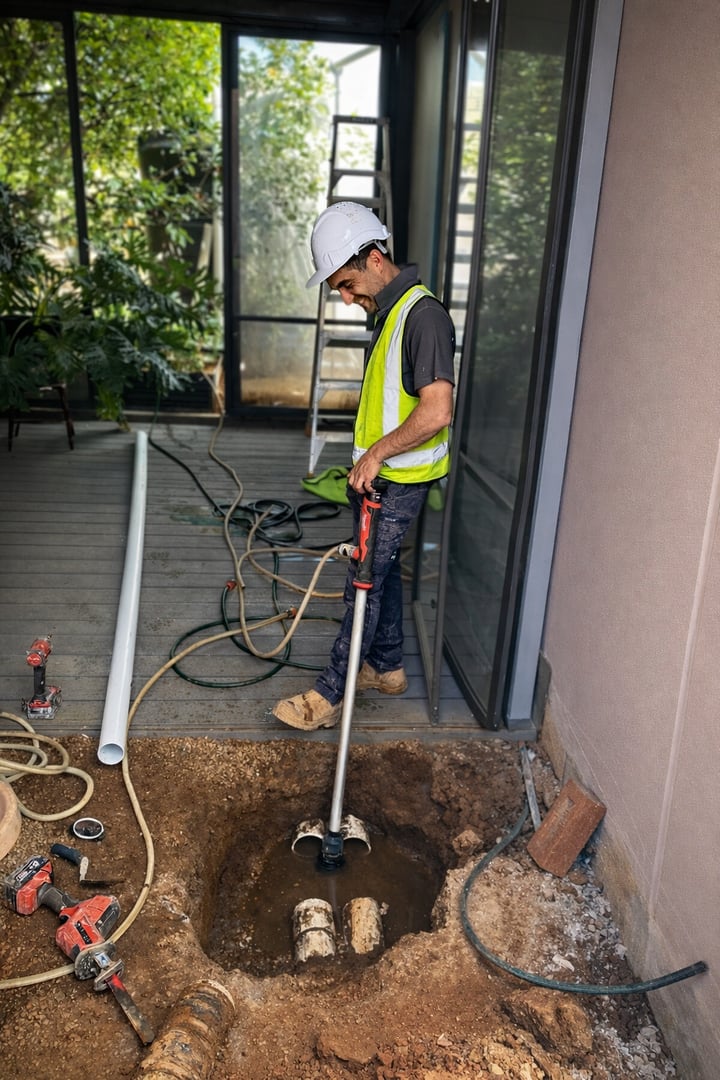 Residential Plumbing Excavation Near Patio Adelaide