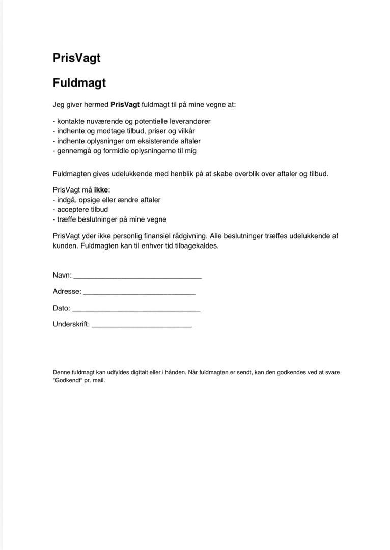 Fuldmagt - PrisVagt