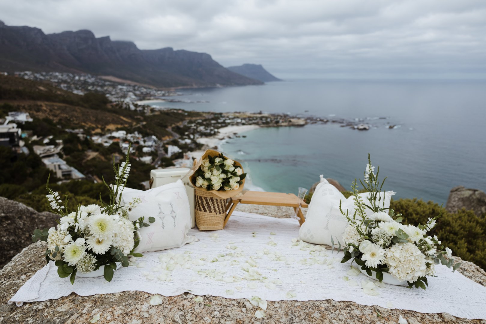 Mount Fuji proposal setup with romantic decorations