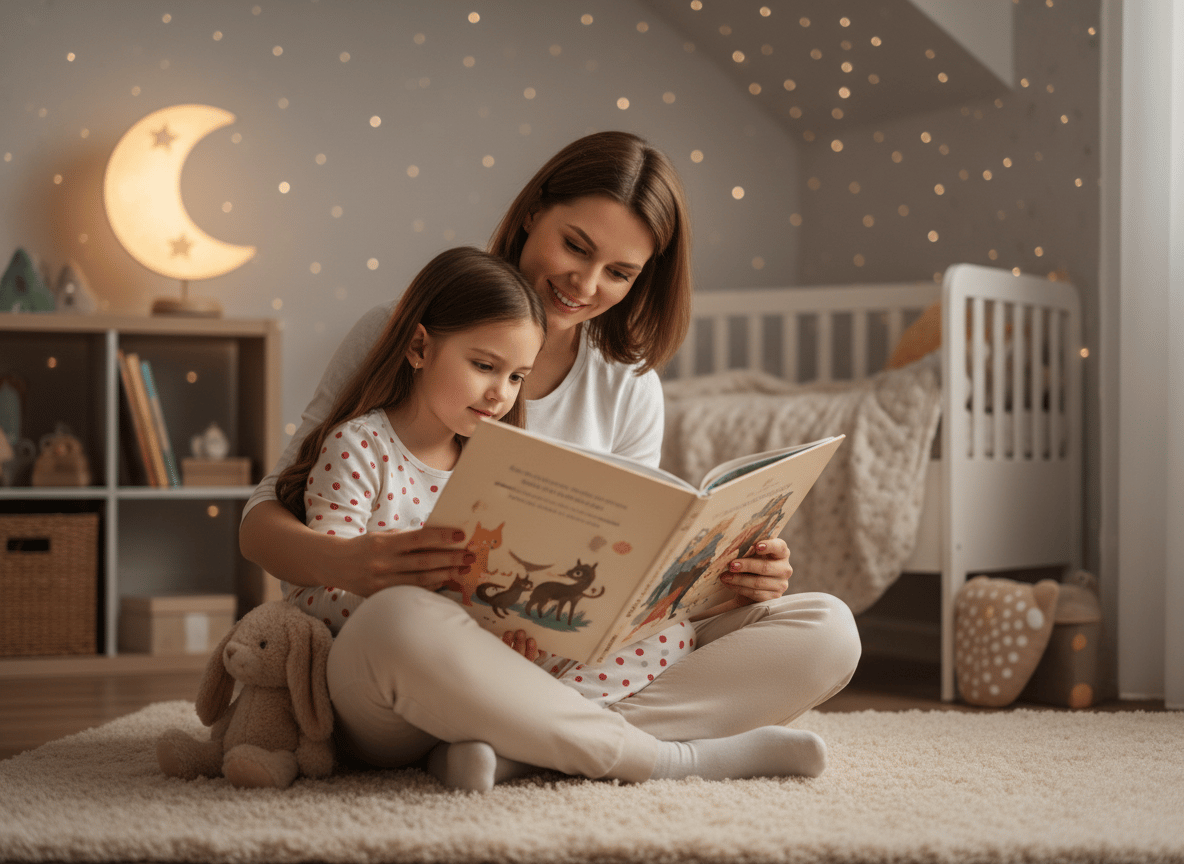 Mother reading a story to her child