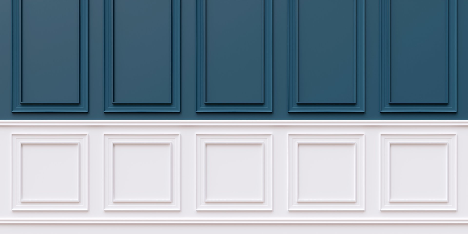 Wall beadboard wood decoration. Classic blue and white color wainscot Retro wooden panel background. 3d render