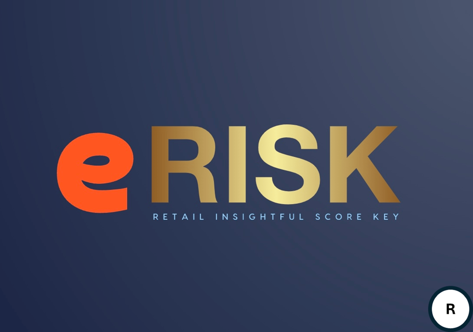 Logo with "eRISK" in bold, gradient letters on a dark background. Below, it reads "Retail Insightful Score Key."