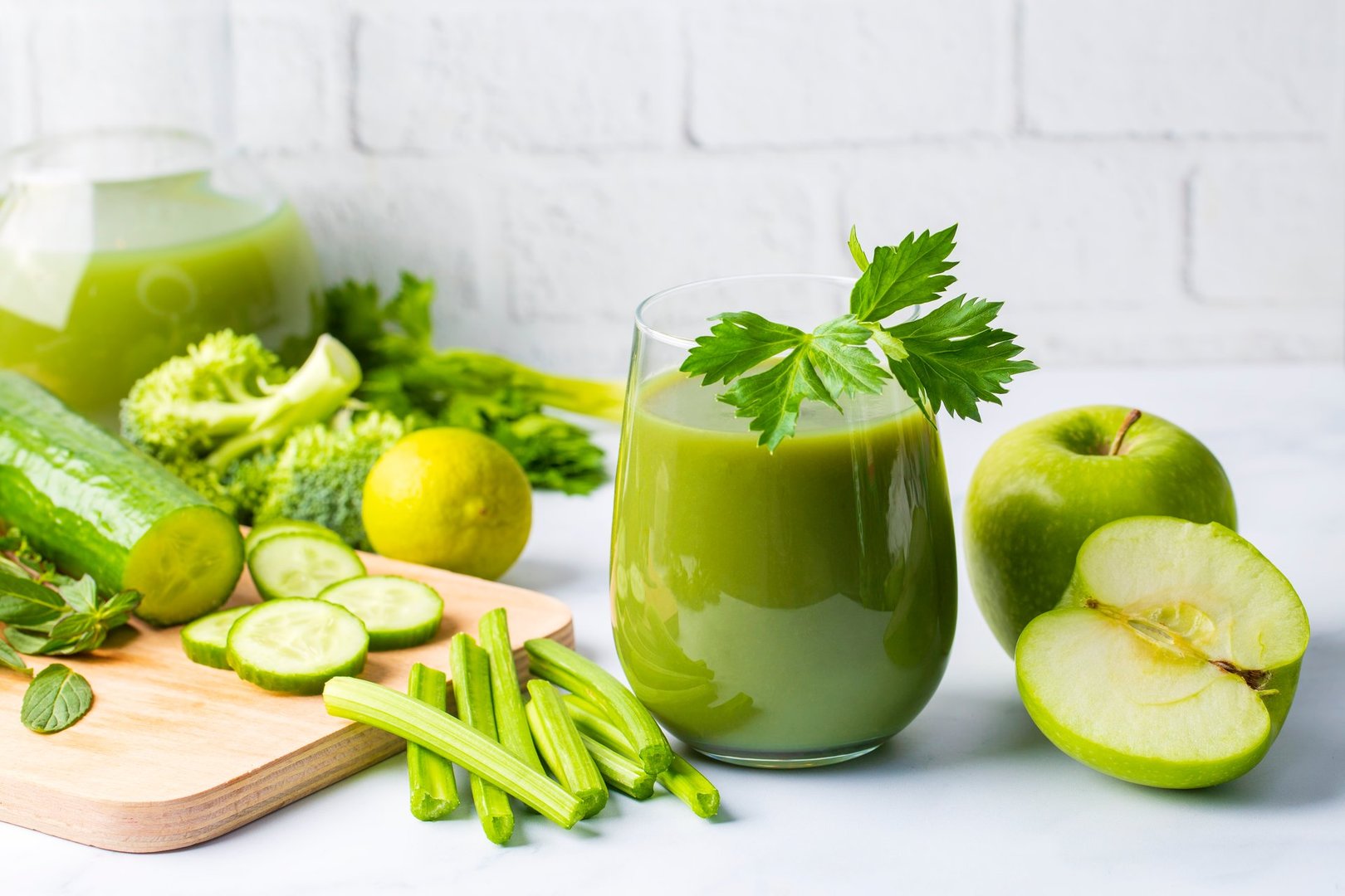 Fresh green detox juice with vibrant ingredients
