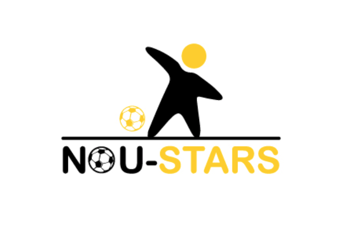 Nou-Stars logo features a stylized person with a soccer ball and the words Nou-Stars in black and yellow.