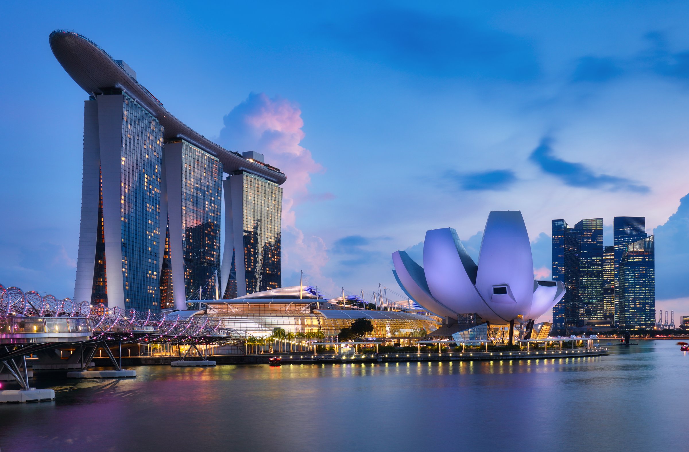 Singapore's iconic Merlion Park with Marina Bay skyline