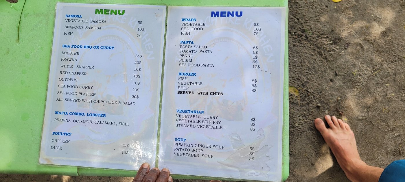 Beach Fire Kitchen menu