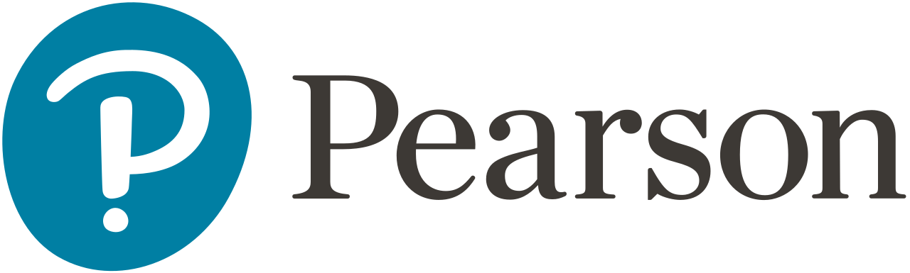 Pearson logo featuring a stylized "P" in a blue oval next to the word "Pearson" in black.