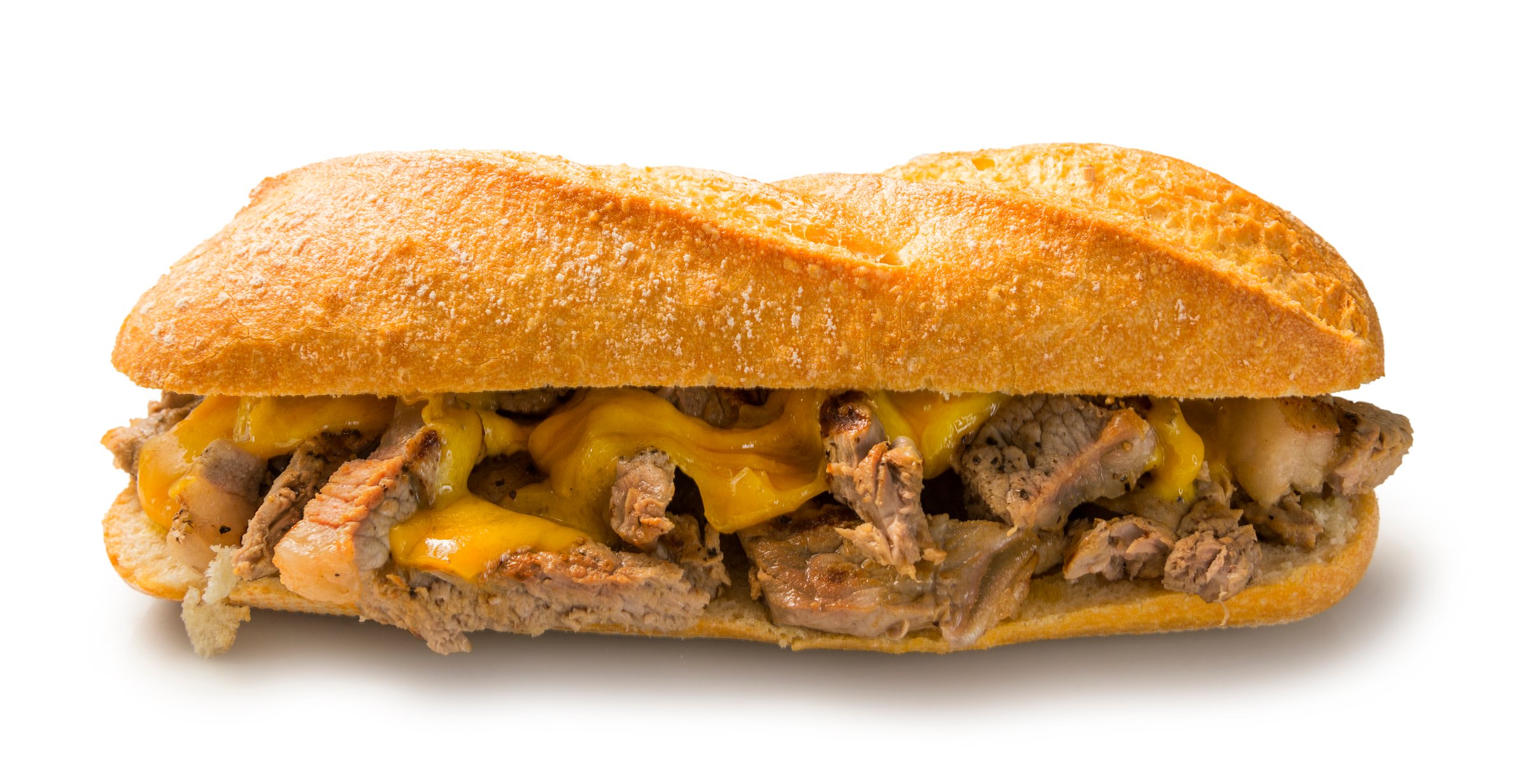 Philadelphia cheese steak over white background