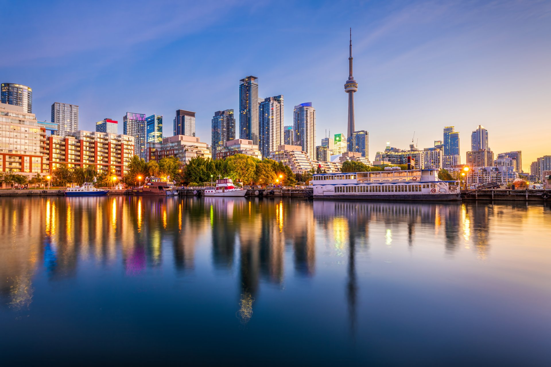 Toronto, Ontario, Canada Cityscape on Lake Ontario at Twilight.