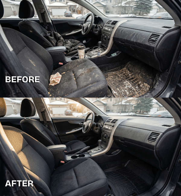 Before and after car detailing transformation