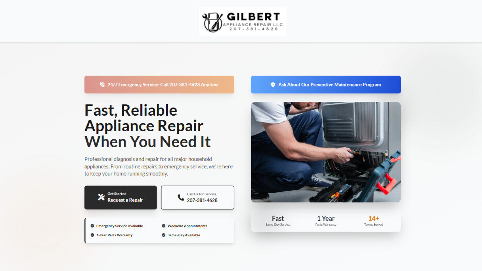Gilbert Appliance Repair Website Screenshot