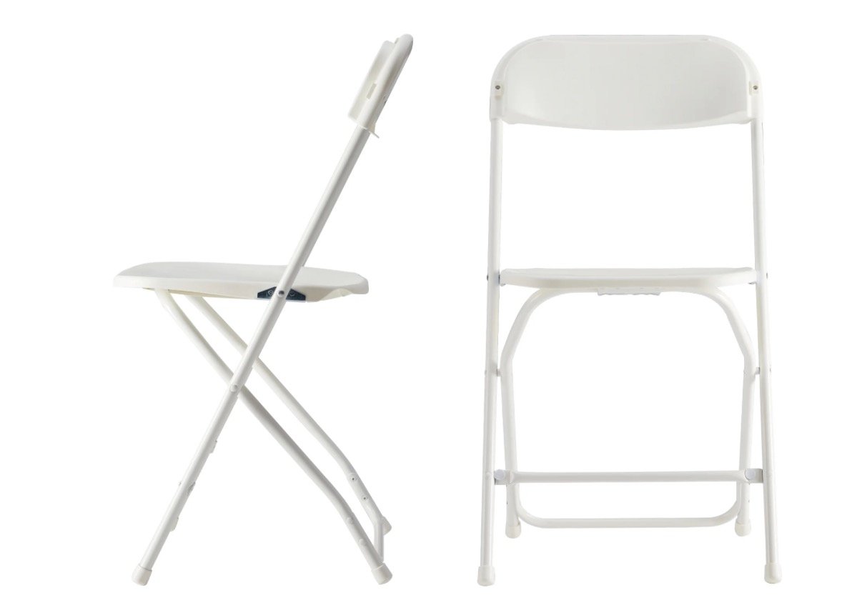 White folding chairs for events