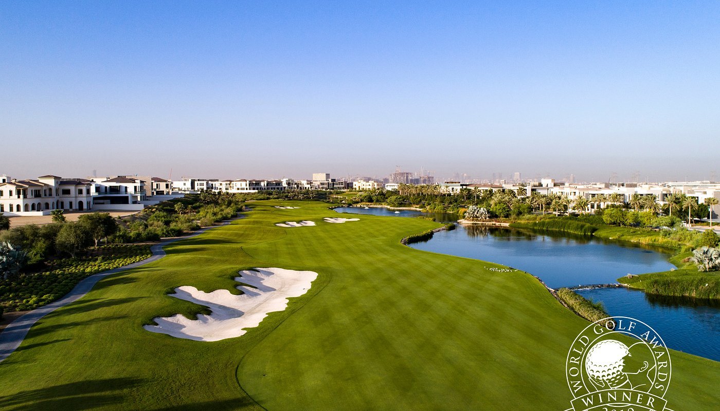 The stunning Par 5 8th hole at Dubai Hills Golf Club