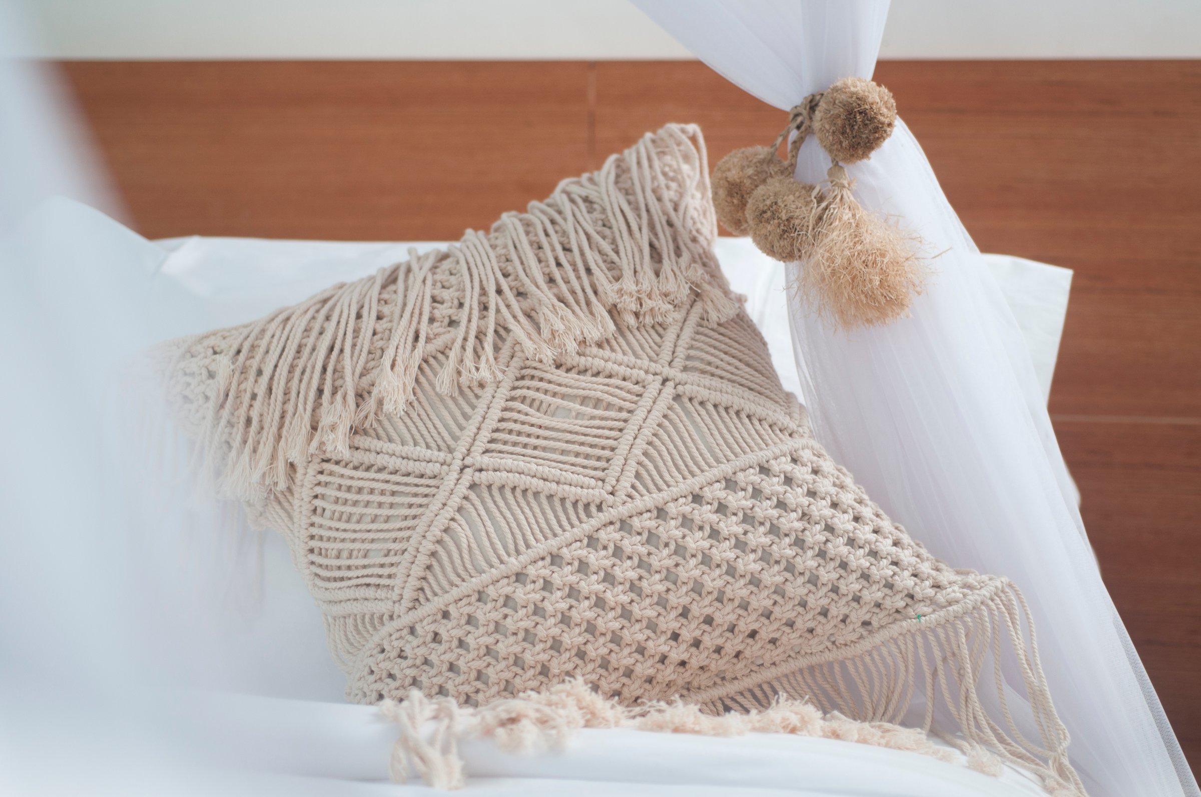 Tela natural de calidad para cojines de macramé