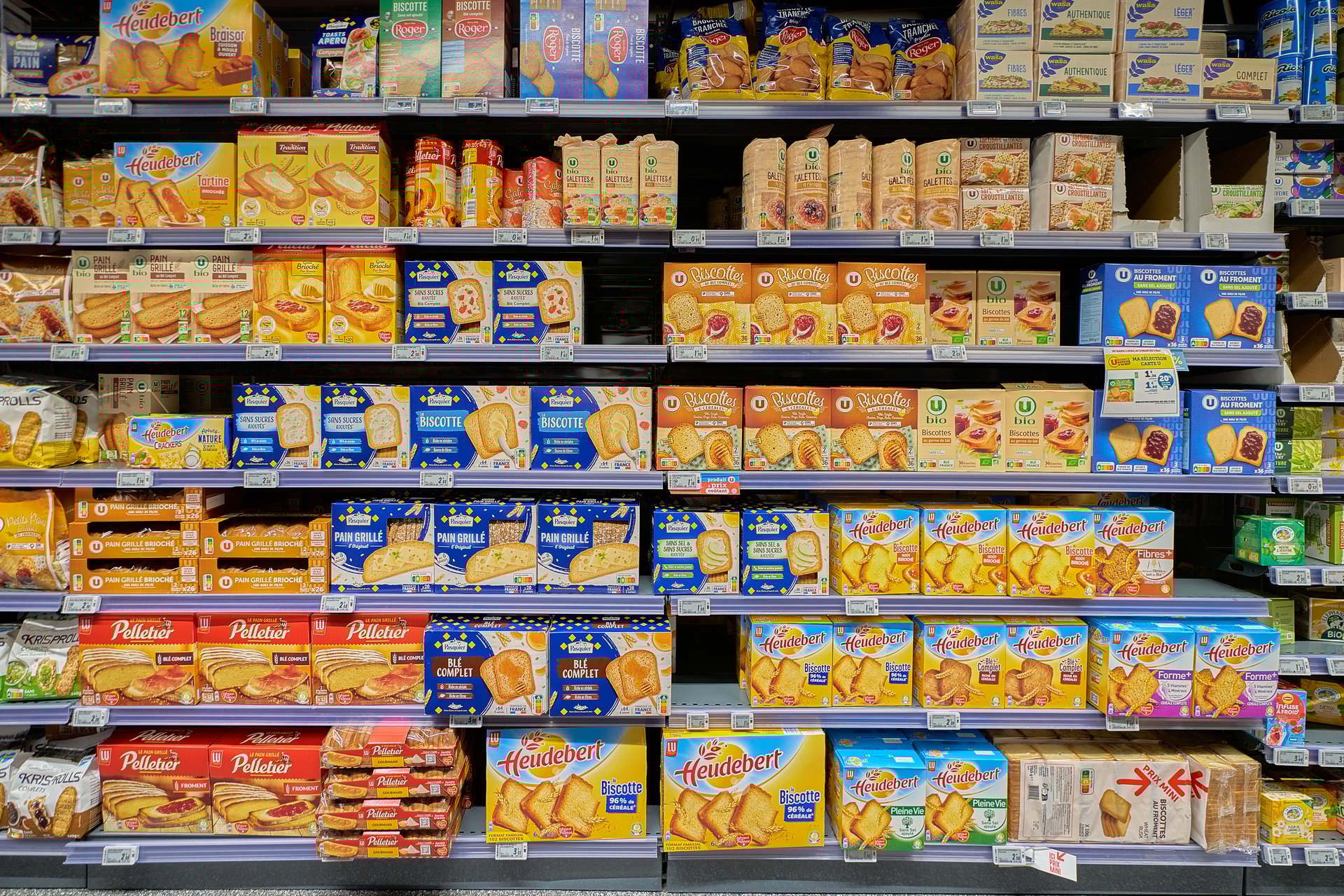 Colorful shelves in a supermarket