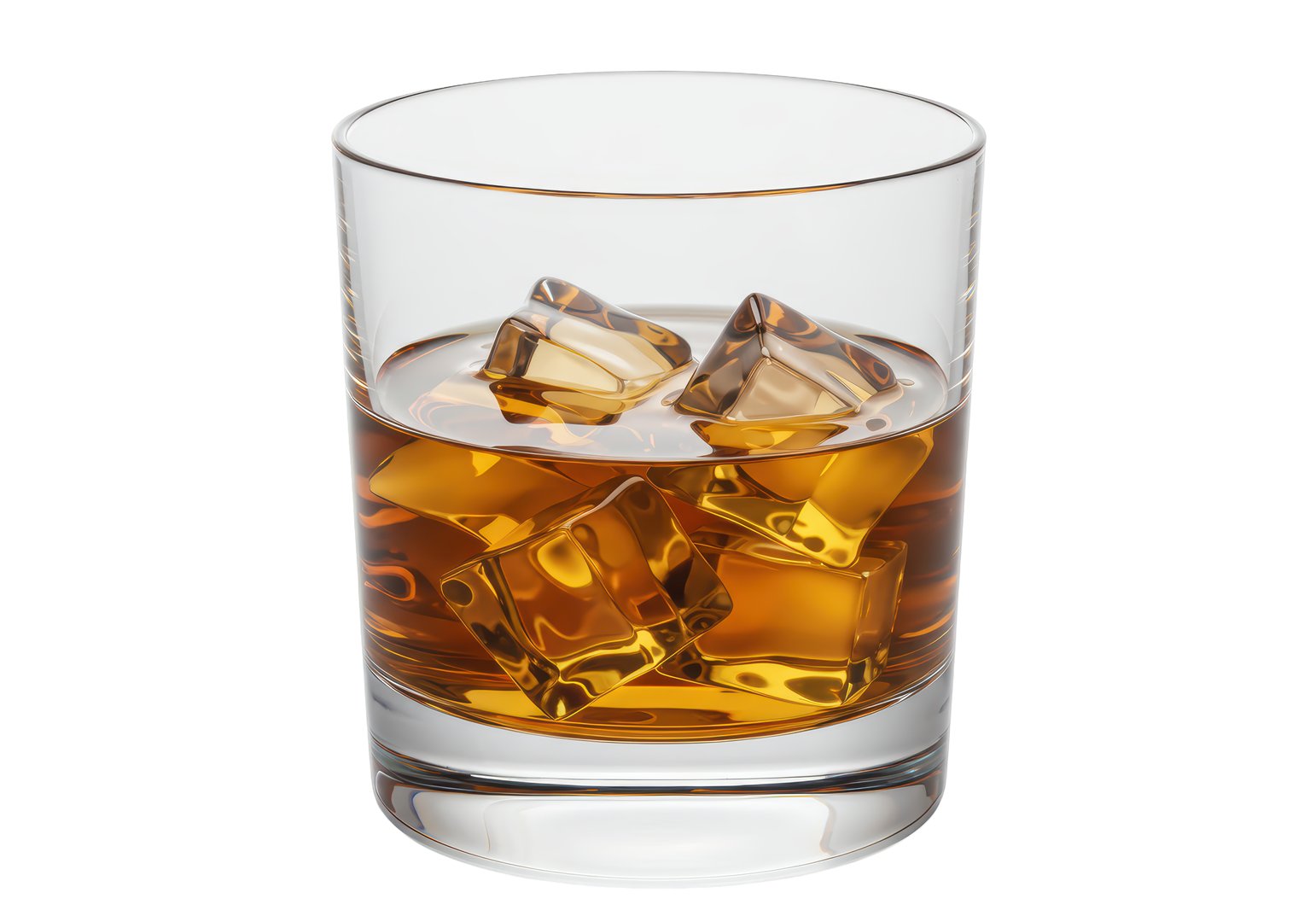 Isolated Whiskey Glass Filled with Ice Cubes