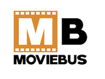 Logo featuring 'MB' with 'M' in an orange filmstrip frame, and 'B' in black. Below, 'MOVIEBUS' is written in bold black letters.
