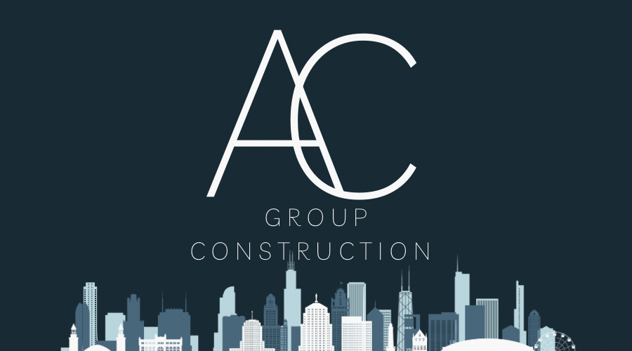 Logo for AC Group Construction featuring white text and a city skyline silhouette on a dark background.