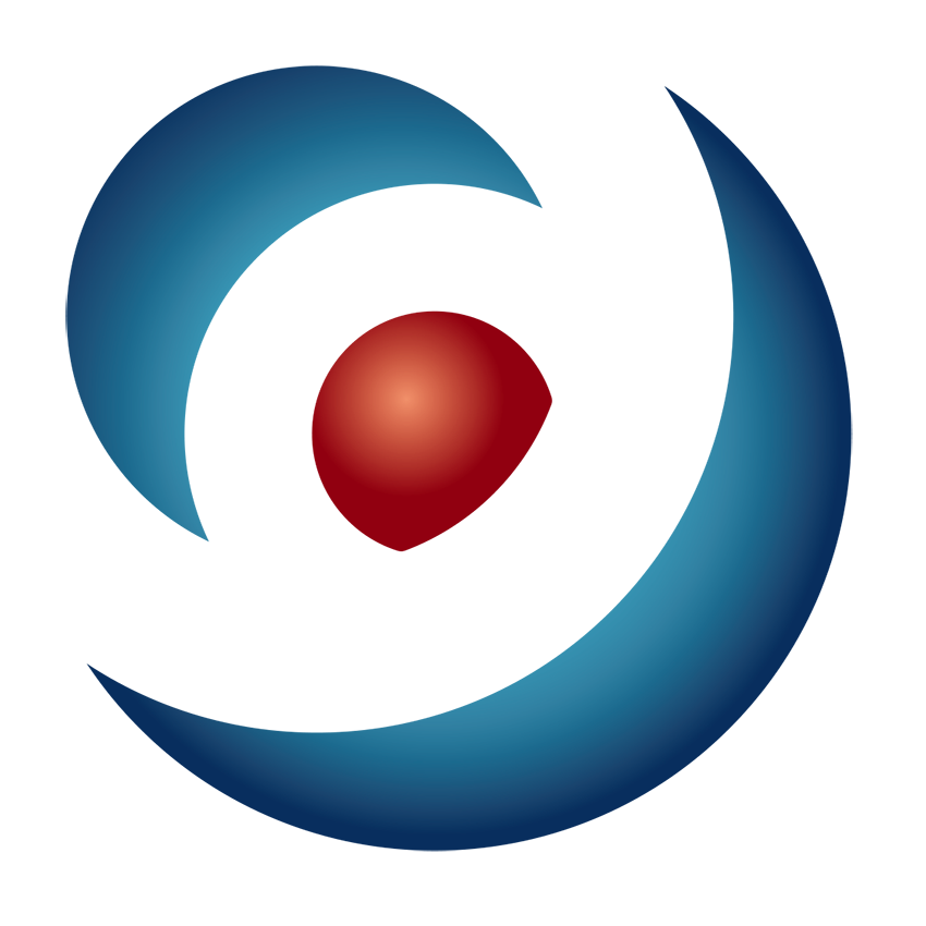 Abstract image with concentric circles; a red central circle with a dark blue and light blue gradient background.