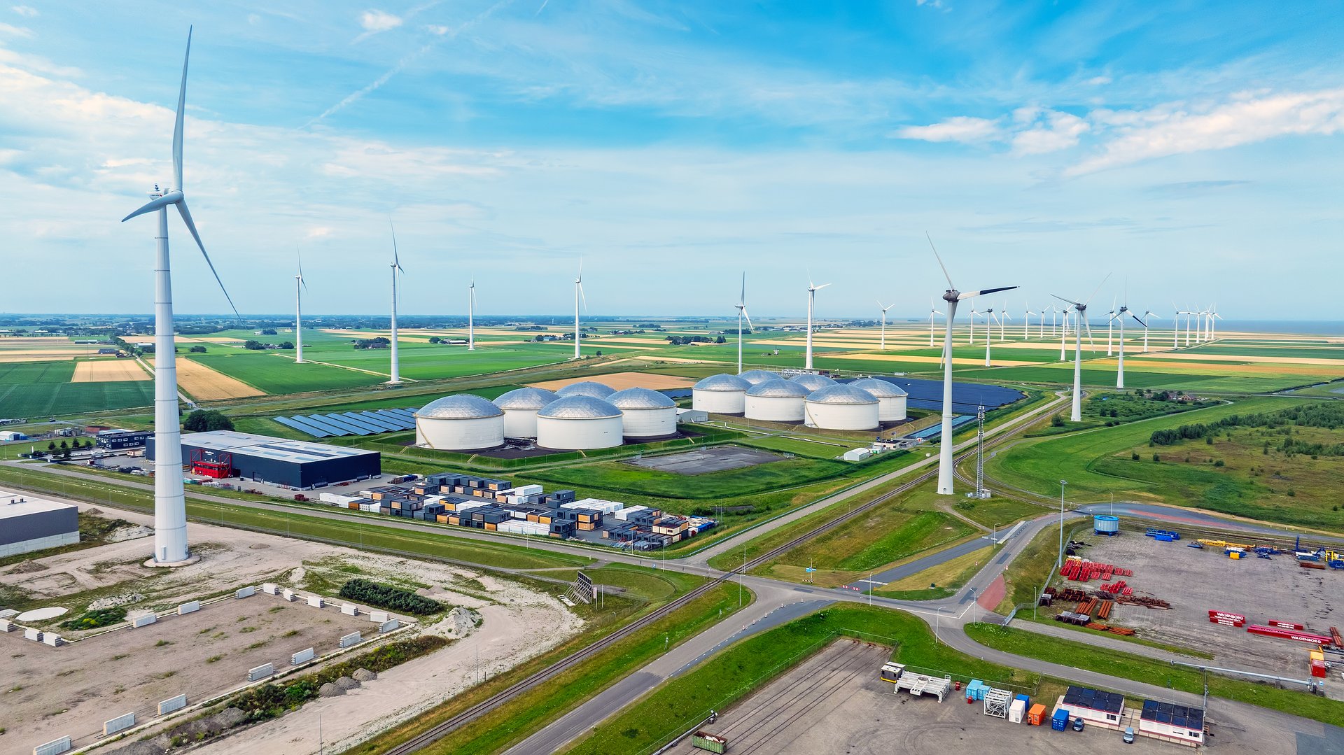 Aerial from industry in Eemshaven near Delftzijl in the Netherlands