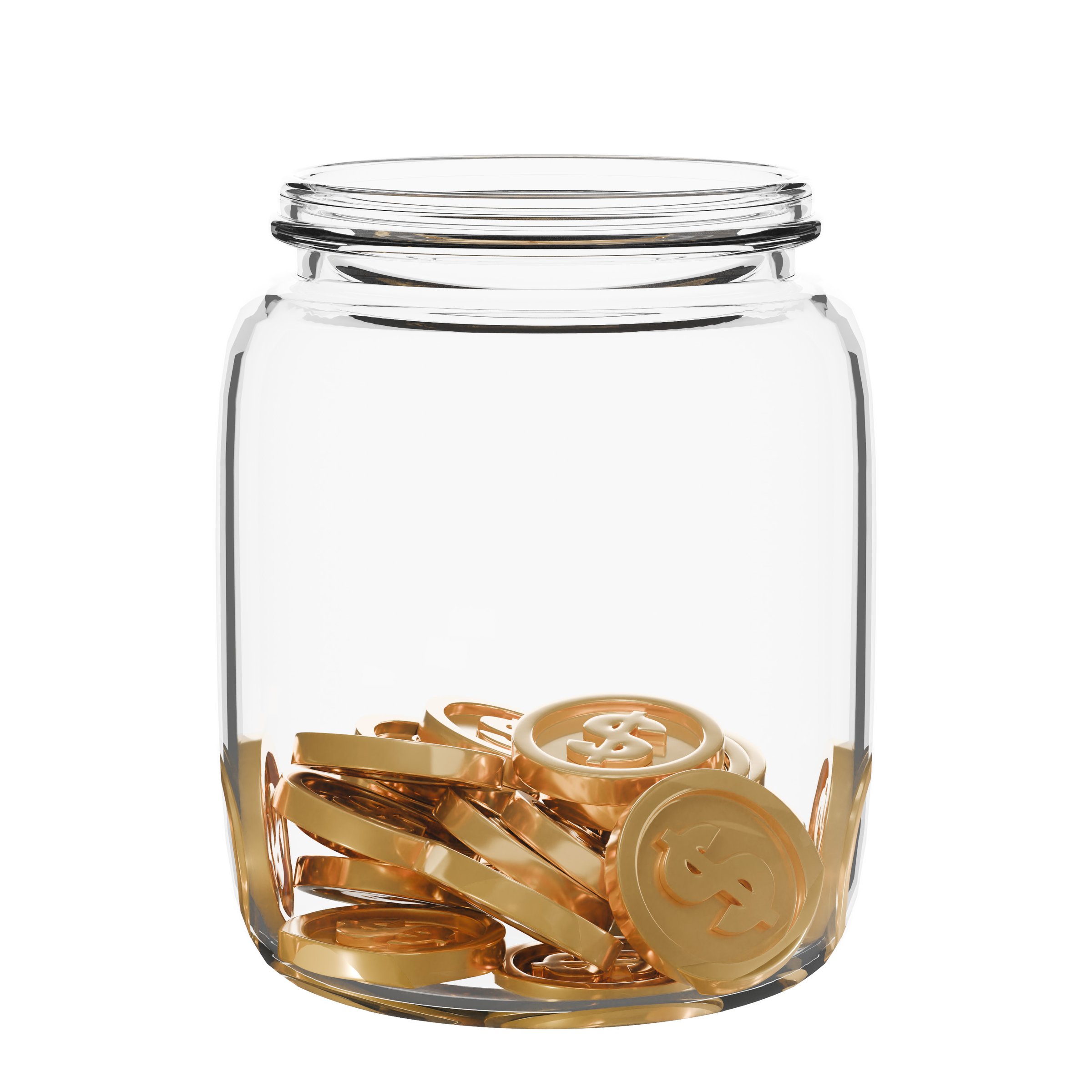 A glass jar with a small number of coins inside