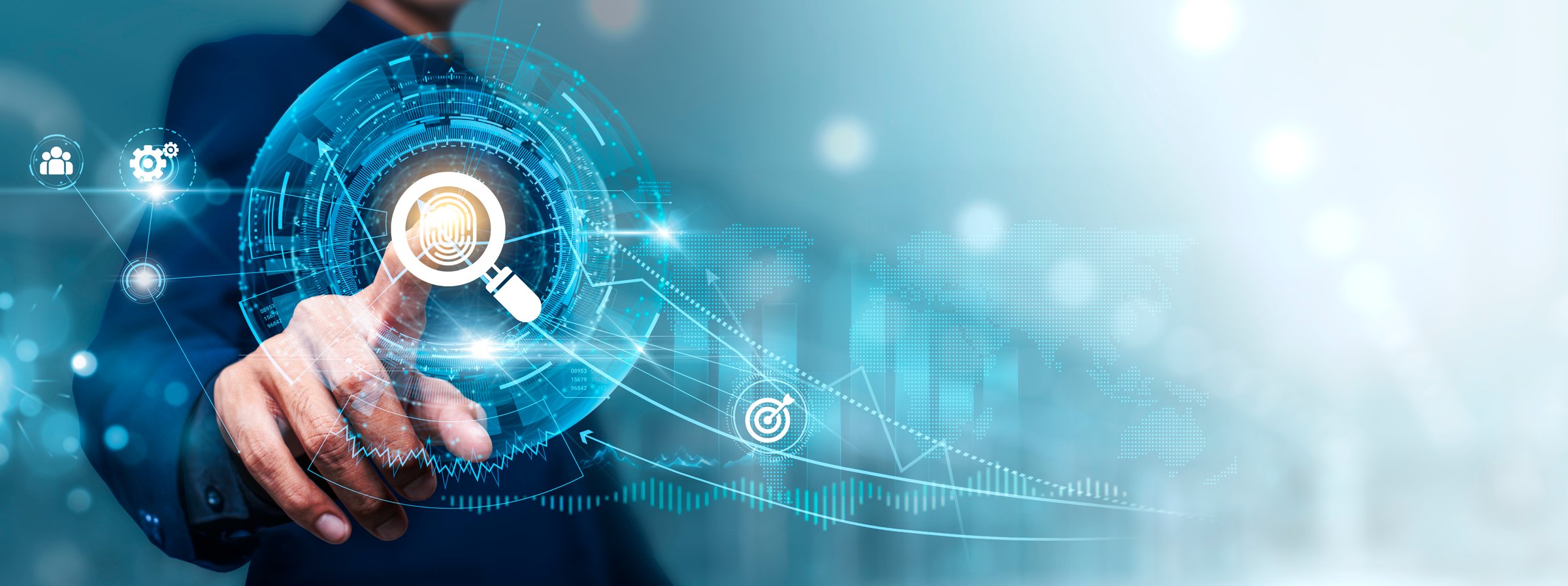 Digital Forensics: Businessman touching connect to data information on cyberspace, cybersecurity, data recovery, incident response, evidence analysis, network forensics.