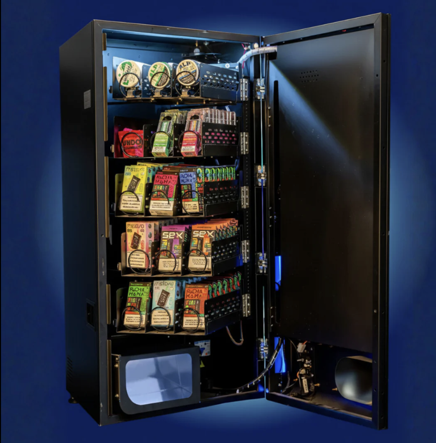 Premium vending machine stocked with essential products