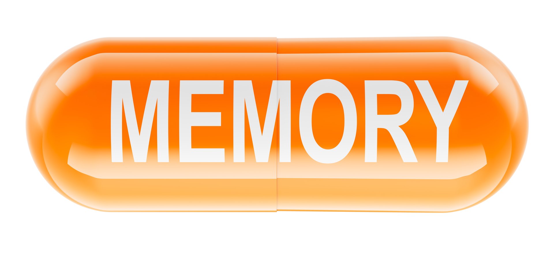 Memory, pill orange capsule. 3D rendering isolated on white background