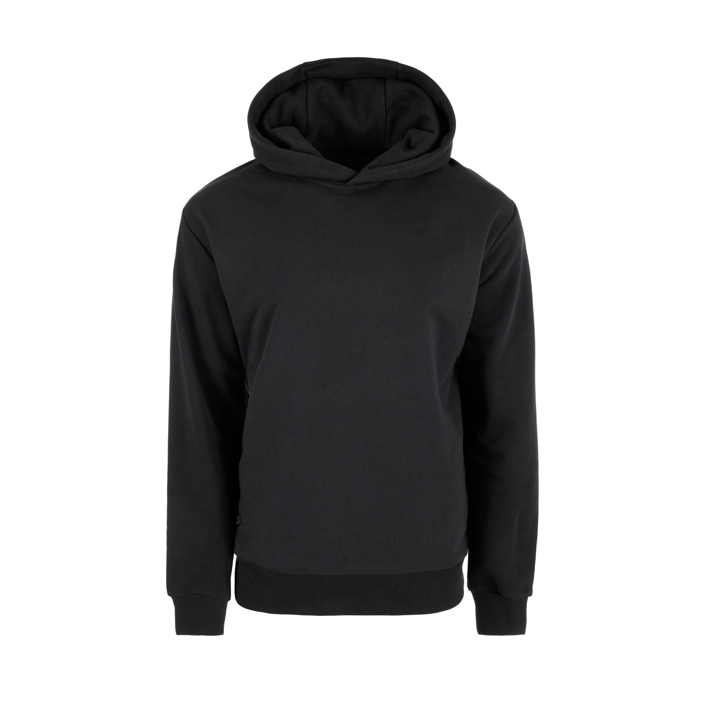 Black men's hooded sweatshirt isolated on white background