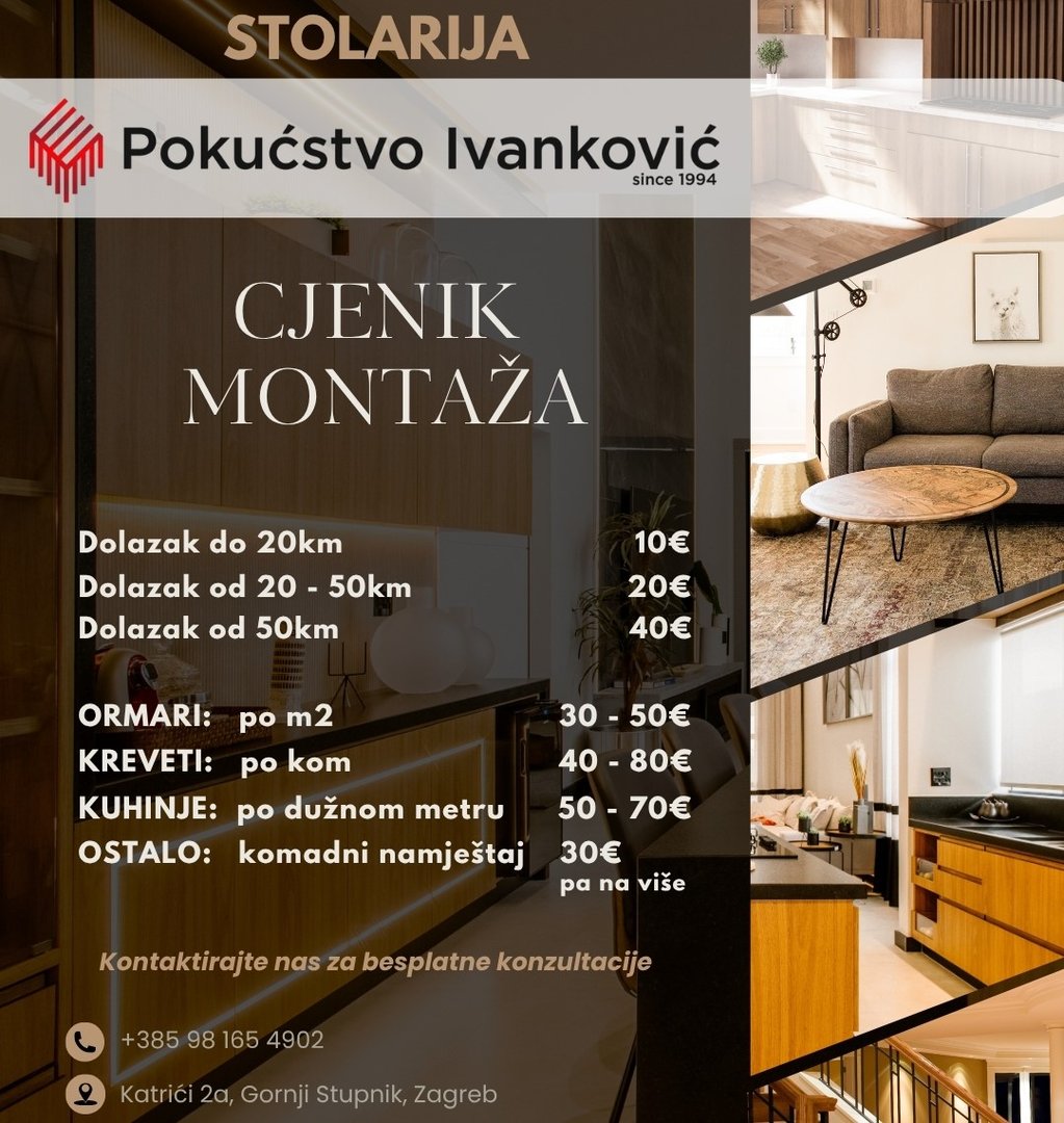 Cjenik usluga - profesionalne stolarije i montaže namještaja